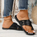 Sandálias Femininas Pretas em Couro Planas