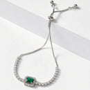 Pulseira  Ajustável com Zircônia Verde em Prata 925