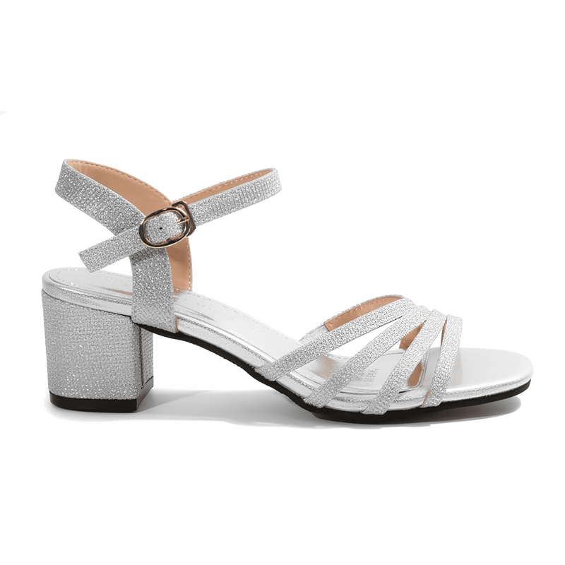 Sandálias Femininas Prateadas com Brilho para Festa